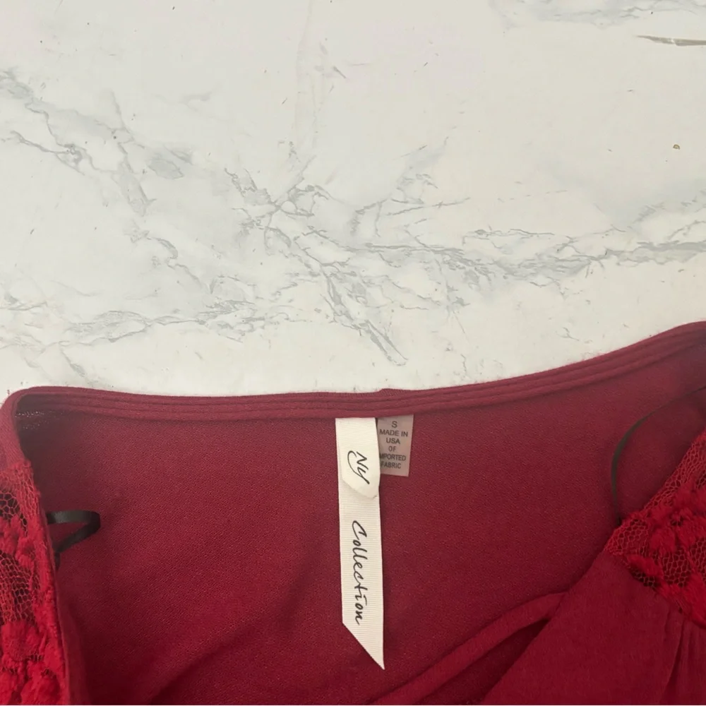 NY Collection Long Sleeve Strappy Blouse Size S Shirt Red Pullover Top - Picture 4 of 5